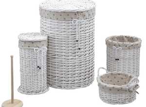 Ensemble rangement salle de bain en éclisse blanche (Lot de 5) Ensemble rangement salle de bain en éclisse blanche (Lot de 5)