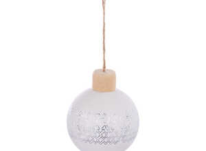 Boule en verre dessinée au laser avec chapeau bois – Ø 8 cm Boule en verre dessinée au laser avec chapeau bois – Ø 8 cm
