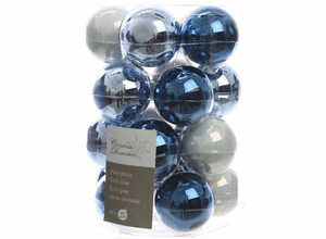 Boite de 20 Boules en verre couleur bleue et blanche - Ø 6 cm Boite de 20 Boules en verre couleur bleue et blanche - Ø 6 cm