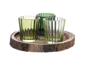 3 photophores verre avec support bois
