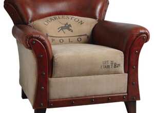Fauteuil en coton et cuir Charleston polo Fauteuil en coton et cuir Charleston polo