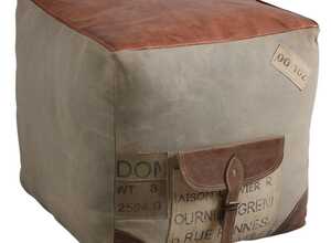 Pouf carré en coton et cuir Pouf carré en coton et cuir