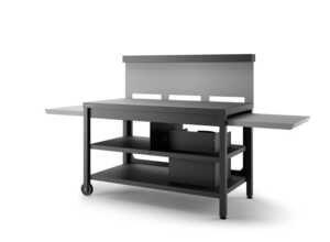Table roulante avec crédence en acier noir gris