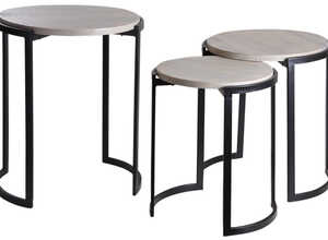 Sellettes rondes en métal et manguier (Lot de 3) Sellettes rondes en métal et manguier (Lot de 3)
