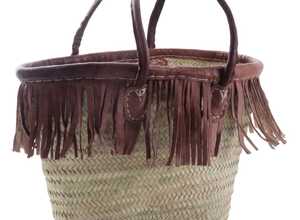 Panier avec franges en palmier et cuir