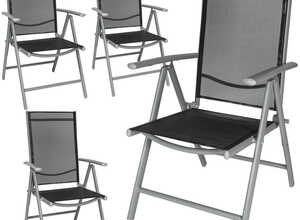 4 Chaises de Camping ou de Jardin Pliables Aluminium avec Accoudoirs et Dossier Haut Gris Argent Noir - TECTAKE