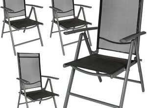 4 Chaises de Camping ou de Jardin Pliables Aluminium avec Accoudoirs et Dossier Haut 67 cm x 56 cm x 105 cm Gris Noir - TECTAKE