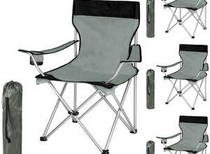 4 Chaises de Camping Pliables avec Porte Boisson et Housse Sac de transport Gris Noir - TECTAKE