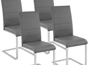 4 Chaises de Salle à Manger, Chaises de Cuisine, Mobilier de Salon Rembourrées à Piètement Luge Design Gris - TECTAKE