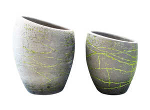 Pot Orion en terre cuite émaillé coloris gris et vert - Ø32 x H45 Pot Orion en terre cuite émaillé coloris gris et vert - Ø32 x H45