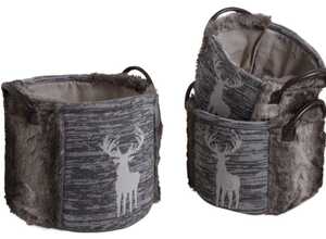 Corbeille de rangement ronde motif cerf (Lot de 3) Corbeille de rangement ronde motif cerf (Lot de 3)
