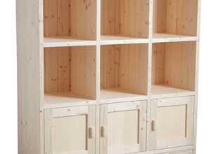 Bibliothèque 6 cases 3 portes en épicéa brut
