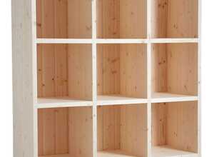 Bibliothèque 12 cases 3 portes en épicéa brut
