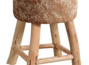 Tabouret en bois et peau de vache
