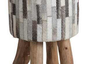 Tabouret rond en peau de vache grise