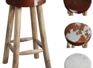 Tabouret de bar en peau de vache et bois