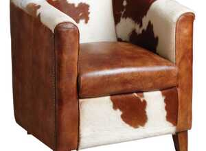 Fauteuil club en cuir et peau de vache