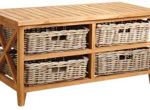 Table basse en teck avec 4 tiroirs