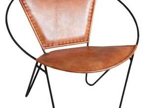 Fauteuil rond en cuir marron et métal