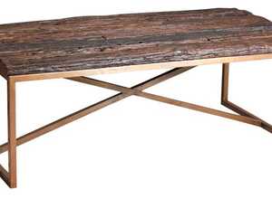 Table basse en acier cuivré et bois massif