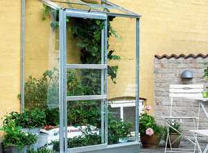 Serre adossée en verre horticole Altan aluminium 0.90 m² + embase - Halls Serre adossée en verre horticole Altan aluminium 0.90 m² + embase - Halls