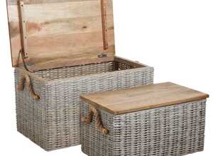 Coffre en poelet blanchi (Lot de 2) Coffre en poelet blanchi (Lot de 2)