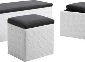 Banc coffre + 2 coffres poufs en corde (Lot de 3)
