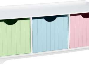 Banc de rangement en bois avec tiroirs pastel
