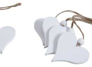 Coeurs à suspendre en bois blanchi (Lot de 5) Coeurs à suspendre en bois blanchi (Lot de 5)