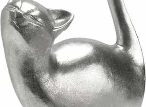 Statuette chat argent en résine