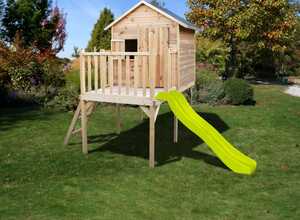 Maisonnette enfant bois sur pilotis avec toboggan - Charlotte