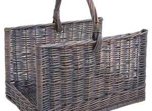 Panier à bois en osier gris patiné