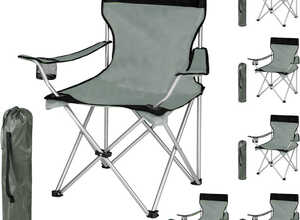 6 Chaises de Camping Pliables avec Porte Boisson et Housse Sac de transport Gris Noir - TECTAKE 6 Chaises de Camping Pliables avec Porte Boisson et Housse Sac de transport Gris Noir - TECTAKE