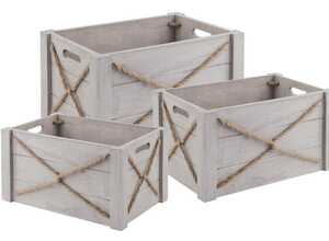 Caisse en bois patiné et corde (Lot de 3) Caisse en bois patiné et corde (Lot de 3)