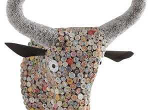 Tête de taureau murale en papier recyclé