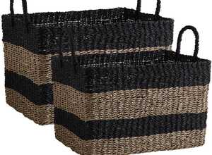 Corbeille de rangement en jonc et corde (Lot de 2) Corbeille de rangement en jonc et corde (Lot de 2)