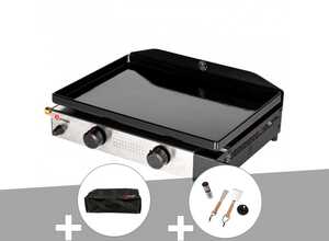 Plancha gaz à poser 2 brûleurs Solia 200 - Somagic + Housse de protection + Malette d'ustensiles pour plancha