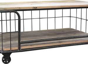 Table basse métal et bois sour roulettes