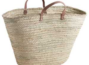 Panier XXL en palmier et cuir 70cm
