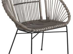 Fauteuil rond en rotin gris et métal