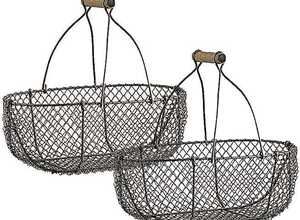 Paniers en grillage vieilli et bois (Lot de 2)
