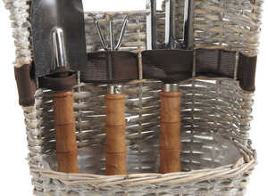 Panier 3 outils de jardinage en osier gris