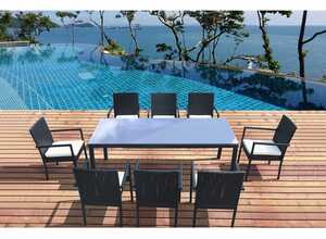 Atlas 8 : table de jardin 8 personnes + 8 chaises en résine tressée noire poly rottin - CONCEPT-USINE