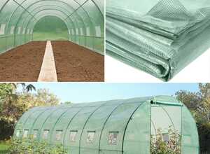 Bâche de rechange 140 gr/m² pour serre tunnel 24m² verte