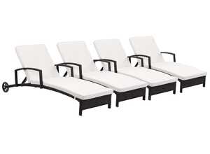 Bain de soleil en résine tressée Playa - Buffalo- Marron - Coussin inclus - Lot de 4