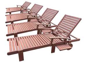 Bain de soleil pliant en bois exotique Tokyo - Mohogany - Marron acajou - Lot de 4