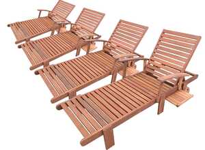 Bain de soleil pliant en bois exotique Tokyo - Maple - Marron clair - Lot de 4