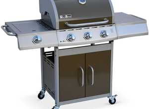 Barbecue au gaz Richelieu Marron, 4 brûleurs dont 1 feu latéral 14kW, côté grill et plancha, cuisine extérieure - ALICE'S GARDEN