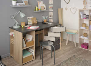 Bureau Clever - 128 x 76 x 60 cm - Coloris chêne/gris Bureau Clever - 128 x 76 x 60 cm - Coloris chêne/gris