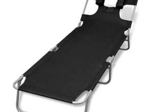 vidaXL Chaise longue pliable et coussin de tête Dossier réglable Noir